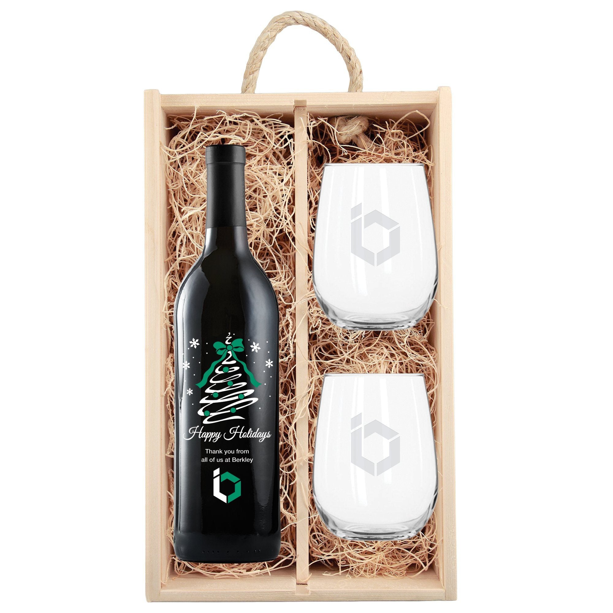 Red Wine Holiday Tree Swirl Corporate Gift Set