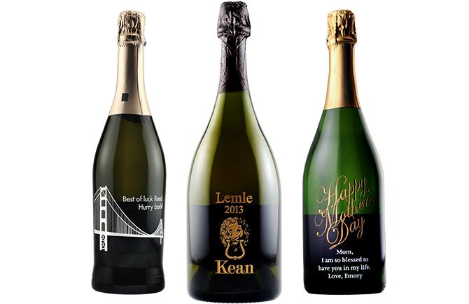 Custom etched champagne bottles by Etching Expressions