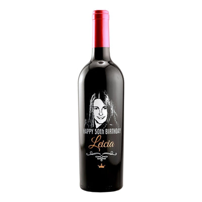 Upload Your Own Photo Happy Birthday custom etched wine bottle by Etching Expressions