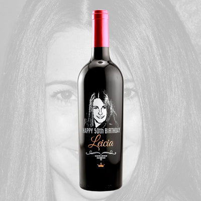 Upload Your Own Picture Happy Birthday personalized wine bottle by Etching Expressions