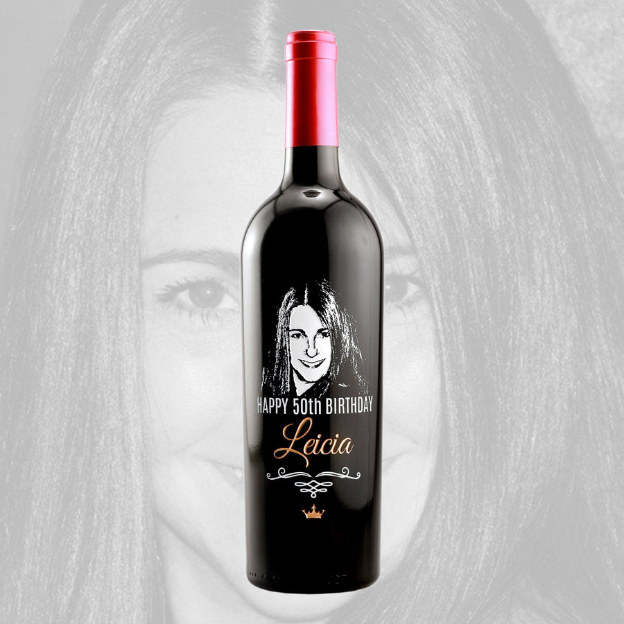Upload Your Own Photo Happy Birthday custom etched wine bottle by Etching Expressions