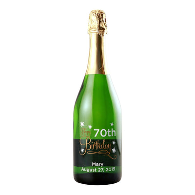 Happy 70th Birthday custom etched champagne bottle by Etching Expressions