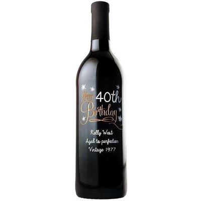 Happy 40th Birthday with stars personalized engraved wine bottle birthday gift by Etching Expressions