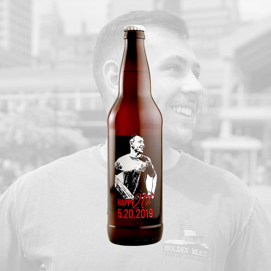 Custom Photo etched on a beer bottle, the best gift for him by Etching Expressions