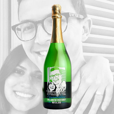 Custom photo engraved on Champagne bottle by Etching Expressions