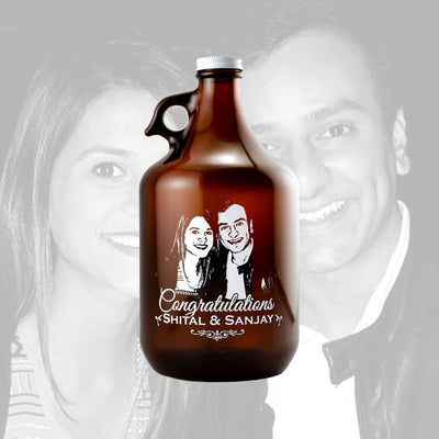 Custom etched beer growler with your photo upload gift for beer drinkers by Etching Expressions