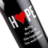 Custom etched red wine - Hope Heart design detail