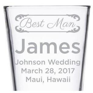 Best Man custom wedding party gift pint glass by Etching Expressions
