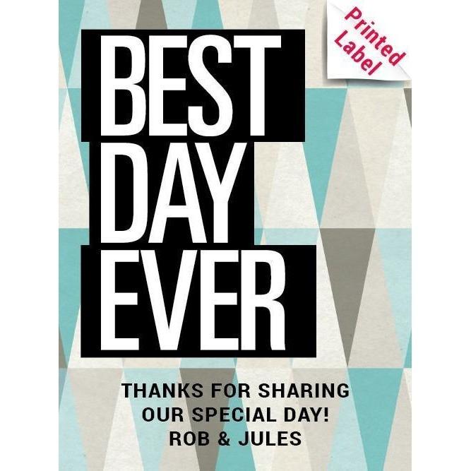 Best Day Ever with geometric background custom beer label wedding favor by Etching Expressions