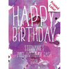 Happy Birthday pink and purple watercolor background custom labeled birthday beer growler by Etching Expressions