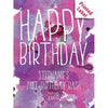 Happy Birthday pink and purple watercolor background custom labeled birthday wine bottle by Etching Expressions