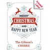 Merry Christmas and Happy New Year reindeer art design custom labeled champagne bottle by Etching Expressions