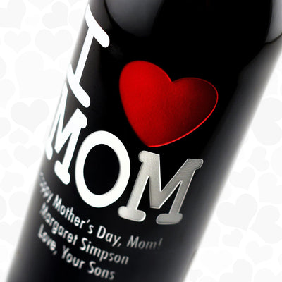 I Love Mom personalized Mother's Day wine gift by Etching Expressions