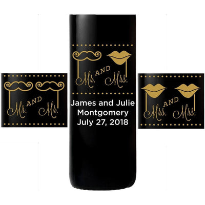 Personalized Etched Red Wine Bottle Gift - Mustache and Lips