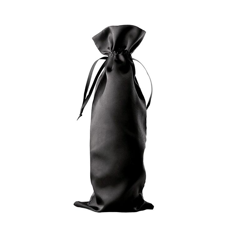 Classy black satin wine bag for wine gifts by Etching Expressions