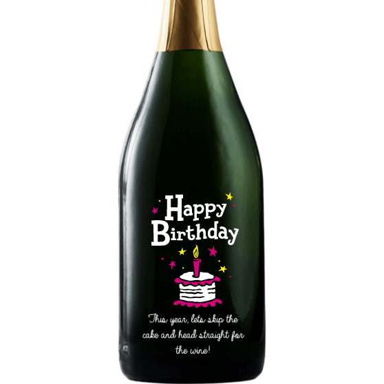 Happy Birthday Cake personalized champagne bottle birthday gift by Etching Expressions