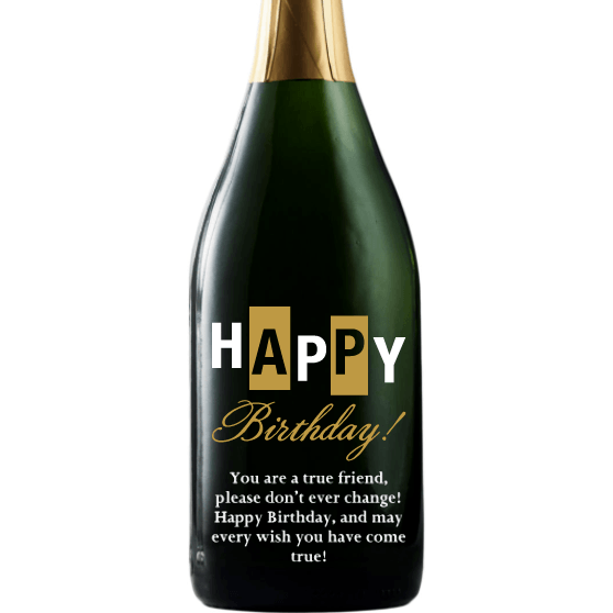Happy Birthday bold retro design personalized champagne bottle by Etching Expressions