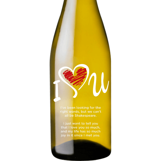 Personalized Etched White Wine Bottle Gifts - I Love U