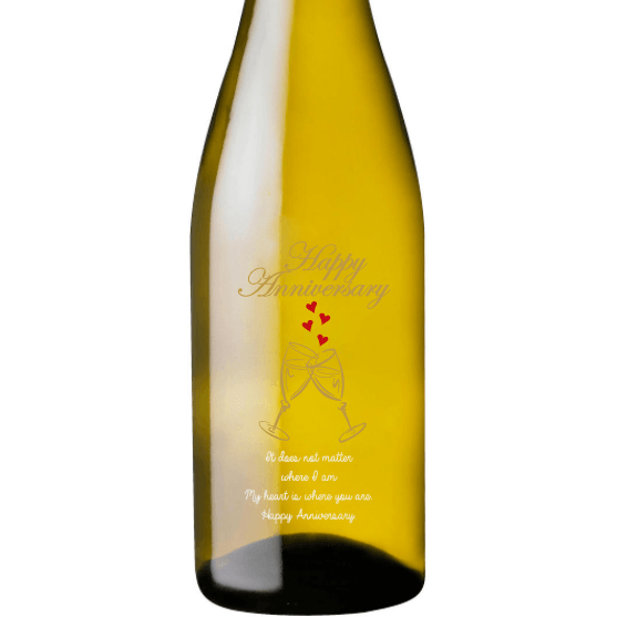 Personalized White Wine - Happy Anniversary Heart Flutes