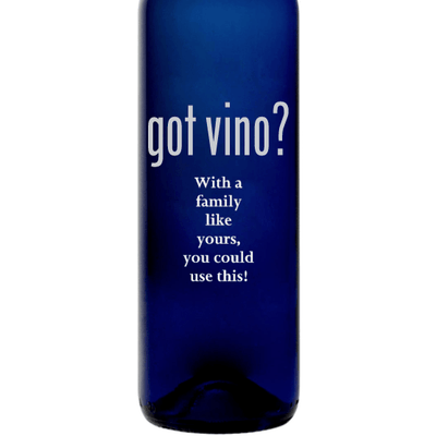 Got Vino engraved blue bottle funny wine gift by Etching Expressions