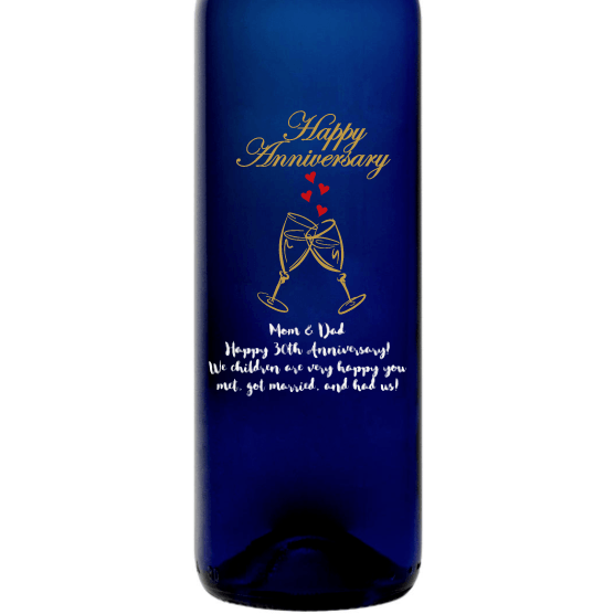 Personalized Blue Bottle - Happy Anniversary Heart Flutes