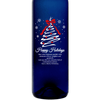 Happy Holidays Christmas Tree Swirl engraved custom blue wine bottle by Etching Expressions