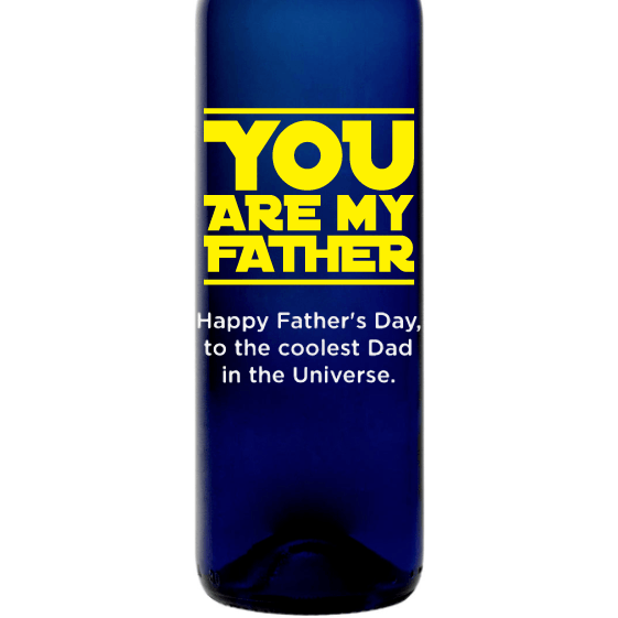 You Are My Father custom engraved blue wine bottle Father's Day gift for scifi fans by Etching Expressions