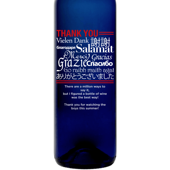 Personalized Blue Bottle - Language of Thanks