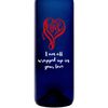 Love written in a heart shape personalized blue wine bottle by Etching Expressions