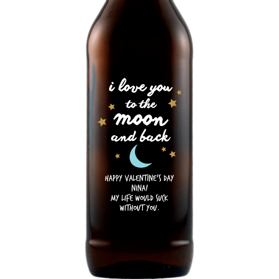 Personalized Etched Beer Bottle Gift - Moon and Back Stars