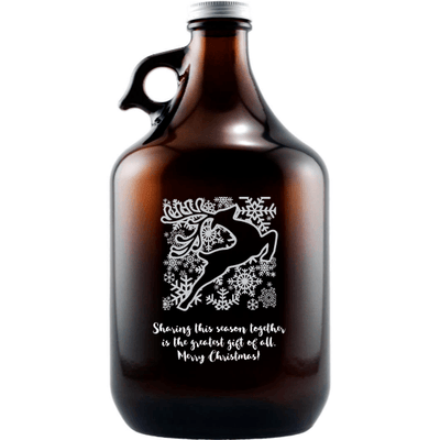 Holiday Reindeer design on a personalized beer growler gift by Etching Expressions
