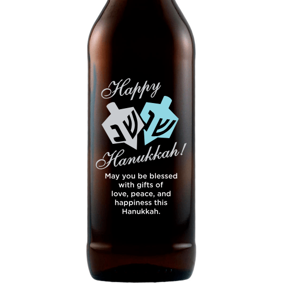 Happy Hanukkah Dreidel custom beer bottle by Etching Expressions