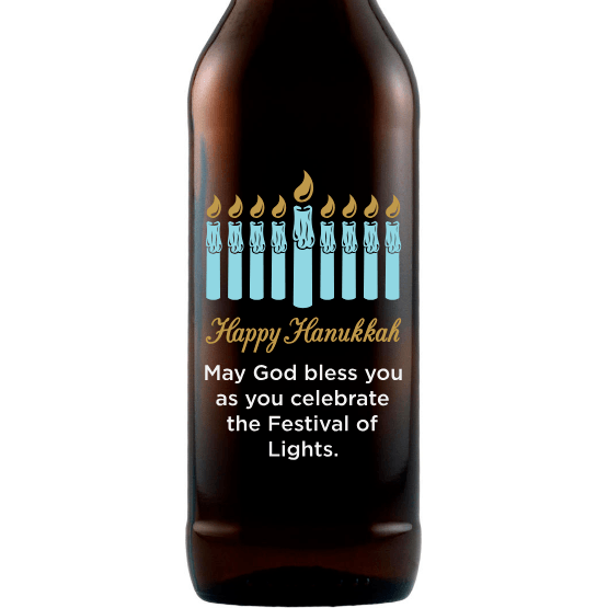 Hanukkah Menorah custom beer bottle by Etching Expressions