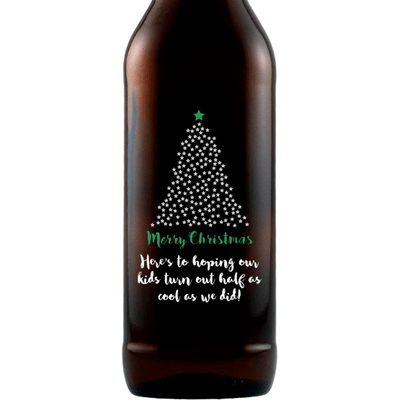 Merry Christmas starry Christmas Tree design on a custom etched beer gift by Etching Expressions