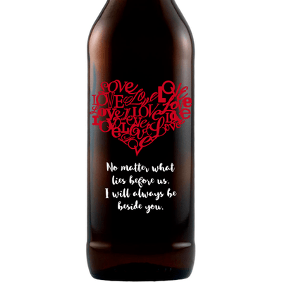 Heart of Love heart shaped design on custom beer bottle by Etching Expressions