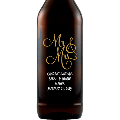 Mr & Mrs elegant font personalized wedding gift for beer drinkers by Etching Expressions