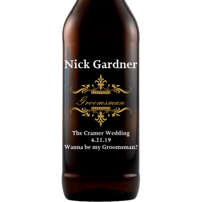 Groomsman traditional design personalized beer bottle wedding favor by Etching Expressions