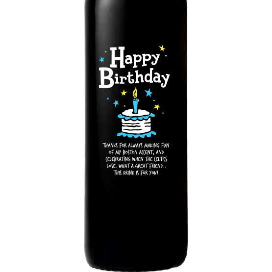 Happy Birthday Cake etched wine bottle birthday gift by Etching Expressions