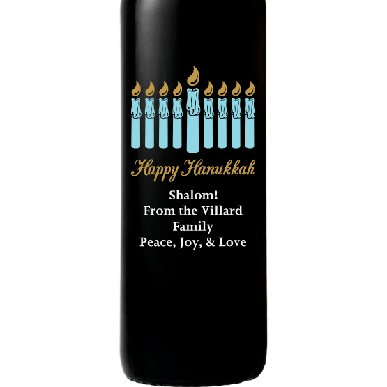 Hanukkah Menorah custom wine bottle by Etching Expressions