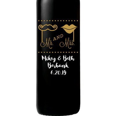 Personalized Etched Red Wine Bottle Gift - Mustache and Lips