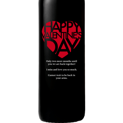Personalized Etched Red Wine Bottle Gift - Valentines Big Heart