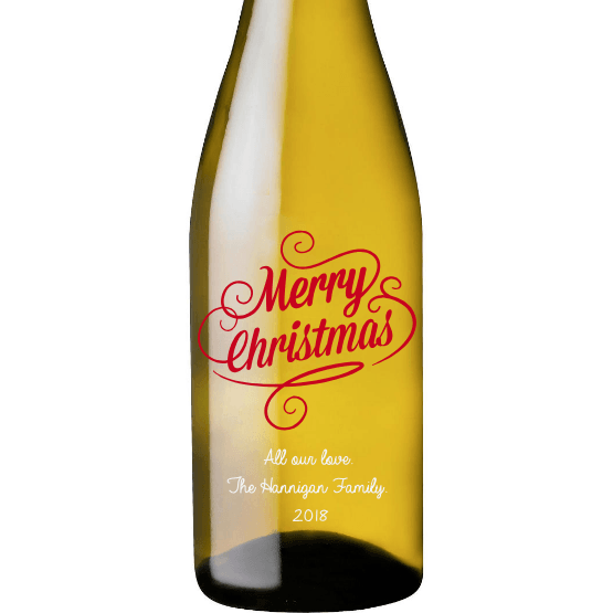 Merry Christmas custom etched white wine bottle by Etching Expressions