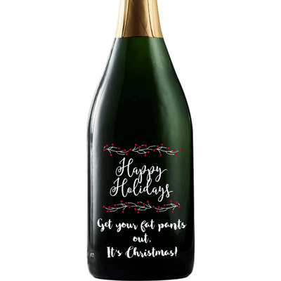 Happy Holidays with berries personalized champagne bottle by Etching Expressions