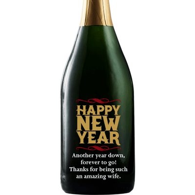 Happy New Year etched champagne bottle by Etching Expressions