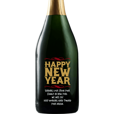Happy New Year custom champagne bottle by Etching Expressions