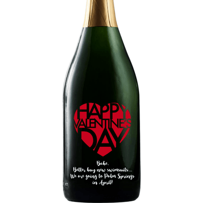 Personalized Etched Champagne Bottle Gift  - Valentines Big Heart