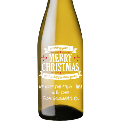 Merry Christmas and a Happy New Year custom etched white wine bottle by Etching Expressions