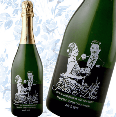 Photo engraved on Champagne wedding gift by Etching Expressions