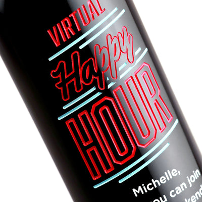 Custom etched red wine - Virtual Happy Hour design detail