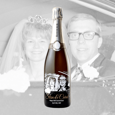 Wedding Photo on Champagne bottle by Etching Expressions